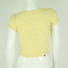 Laden Sie das Bild in den Galerie-Viewer, Vintage Pullover Female Gr. S gelb weiß gemustert kurzarm Strick