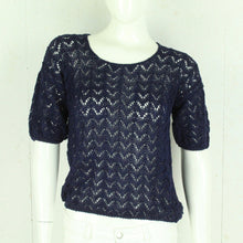 Laden Sie das Bild in den Galerie-Viewer, Vintage Pullover Female Gr. S blau uni Lochmuster kurzarm Strick