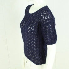 Laden Sie das Bild in den Galerie-Viewer, Vintage Pullover Female Gr. S blau uni Lochmuster kurzarm Strick