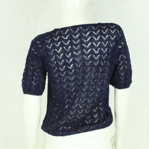 Vintage Pullover Female Gr. S blau uni Lochmuster kurzarm Strick