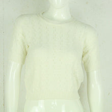 Laden Sie das Bild in den Galerie-Viewer, Vintage Pullover Female Gr. S weiß uni Lochmuster kurzarm Strick