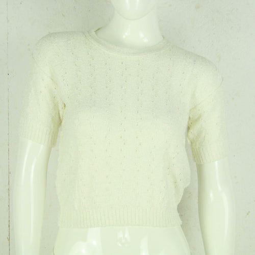 Vintage Pullover Female Gr. S weiß uni Lochmuster kurzarm Strick