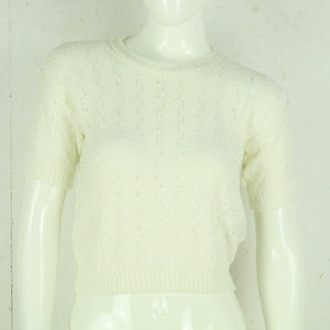 Vintage Pullover Female Gr. S weiß uni Lochmuster kurzarm Strick