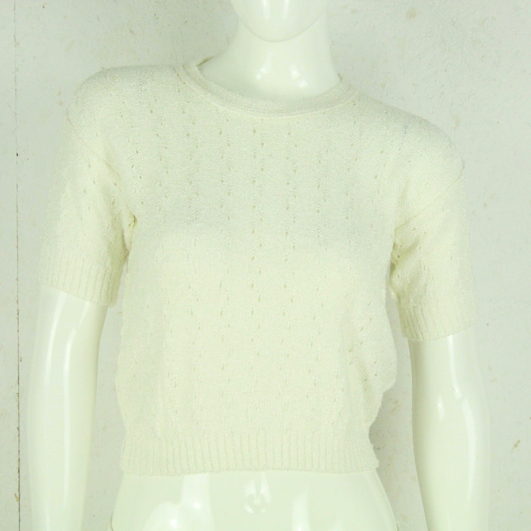 Vintage Pullover Female Gr. S weiß uni Lochmuster kurzarm Strick