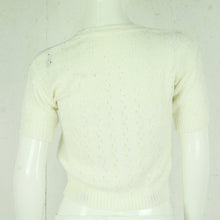 Laden Sie das Bild in den Galerie-Viewer, Vintage Pullover Female Gr. S weiß uni Lochmuster kurzarm Strick
