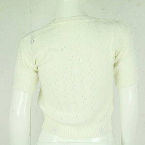 Vintage Pullover Female Gr. S weiß uni Lochmuster kurzarm Strick