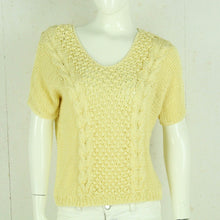 Laden Sie das Bild in den Galerie-Viewer, Vintage Pullover Female Gr. M gelb uni Lochmuster kurzarm Strick