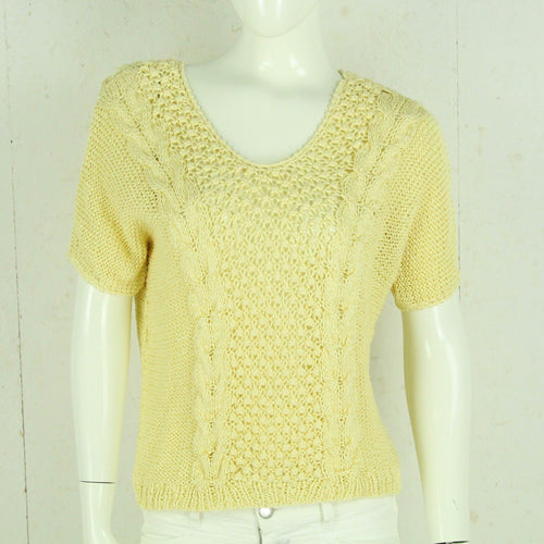 Vintage Pullover Female Gr. M gelb uni Lochmuster kurzarm Strick