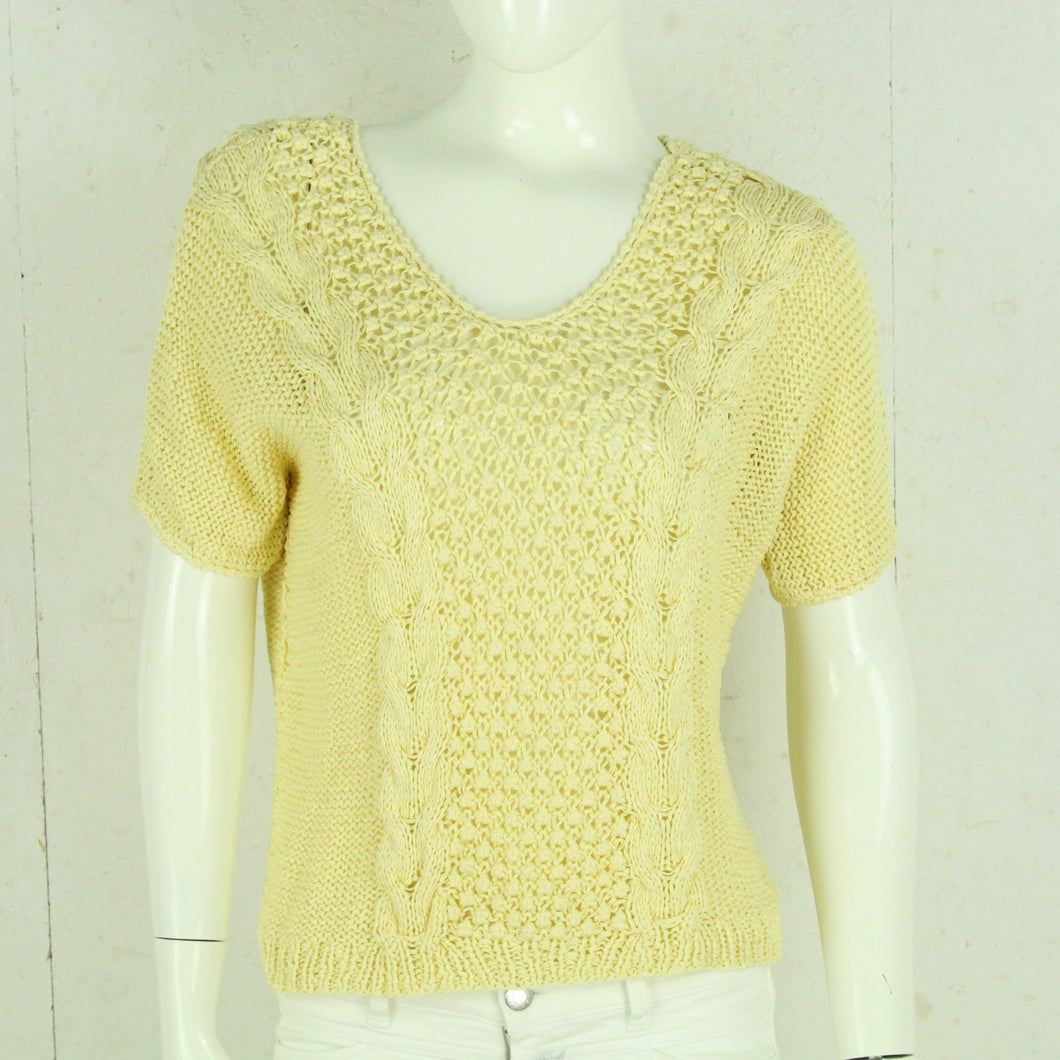 Vintage Pullover Female Gr. M gelb uni Lochmuster kurzarm Strick