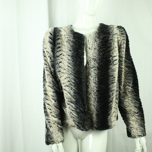 Second Hand BAND OF GYPSIES Fake Fur Jacke Gr. L schwarz nude gemustert (*)