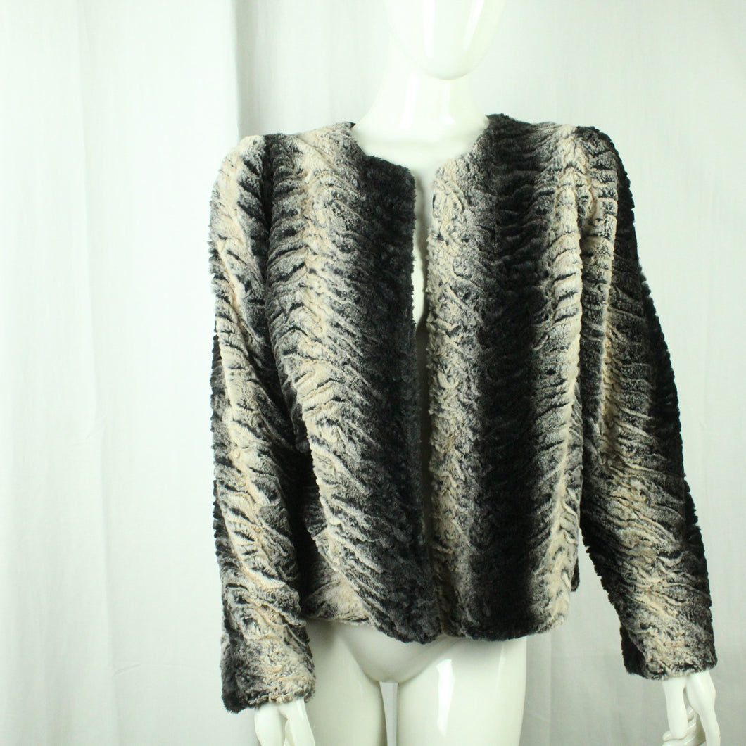 Second Hand BAND OF GYPSIES Fake Fur Jacke Gr. L schwarz nude gemustert (*)