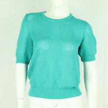 Laden Sie das Bild in den Galerie-Viewer, Vintage Pullover Female Gr. S grün uni Lochmuster kurzarm Strick
