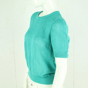 Vintage Pullover Female Gr. S grün uni Lochmuster kurzarm Strick