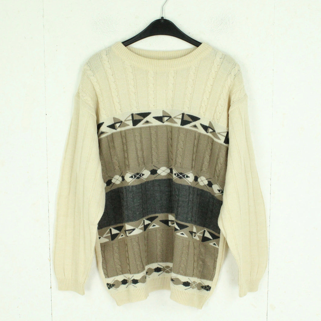 Vintage Pullover Gr. L beige mehrfarbig Crazy Pattern Strick