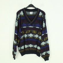 Laden Sie das Bild in den Galerie-Viewer, Vintage Pullover mit Wolle Gr. XL blau mehrfarbig Crazy Pattern Strick