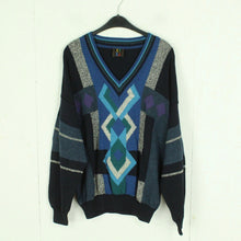 Laden Sie das Bild in den Galerie-Viewer, Vintage BAFFO Pullover mit Wolle Gr. L blau mehrfarbig Crazy Pattern Strick