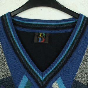 Vintage BAFFO Pullover mit Wolle Gr. L blau mehrfarbig Crazy Pattern Strick