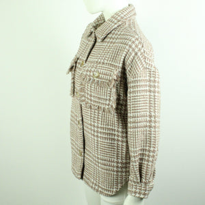 Second Hand BOUCLE Hemdjacke mit Wolle Gr. 38 beige braun Hahnentritt Jacke (*)