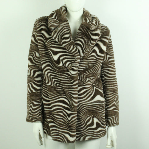 Second Hand H&M Fake Fur Jacke Gr. S braun weiß gemustert (*)