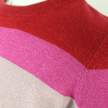 Laden Sie das Bild in den Galerie-Viewer, Second Hand NEO NOIR Pullover Gr. S mehrfarbig Blockstreifen Glitzer  (*)