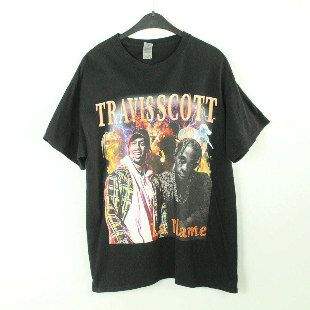 Vintage TRAVIS SCOTT T-Shirt / Bandshirt Gr. L schwarz mit Print LA FLAME (*)
