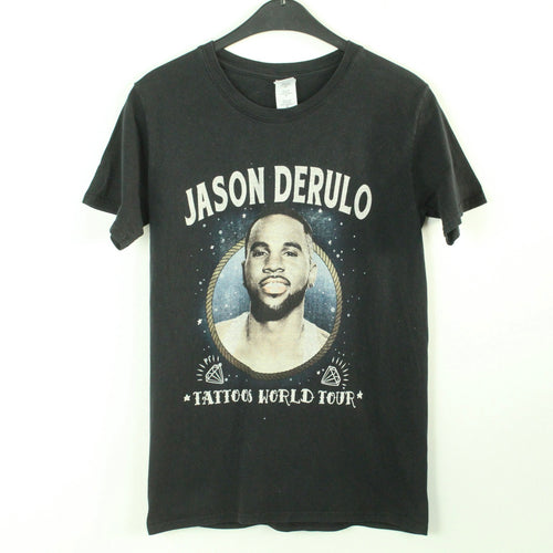 Vintage JASON DERULO T-Shirt / Bandshirt Gr. S schwarz mit Print und Backprint TATTOOS WORLD TOUR (*)