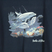 Laden Sie das Bild in den Galerie-Viewer, Vintage Souvenir T-Shirt Gr. S blau Insel Elba Delfine