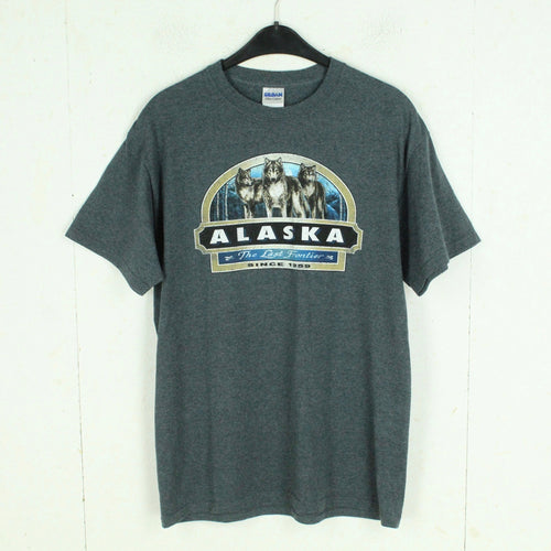 Vintage Souvenir T-Shirt Gr. M blau meliert Alaska Wölfe