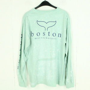 Vintage Souvenir Longsleeve Gr. L mint weiß gemustert Massachusetts Boston