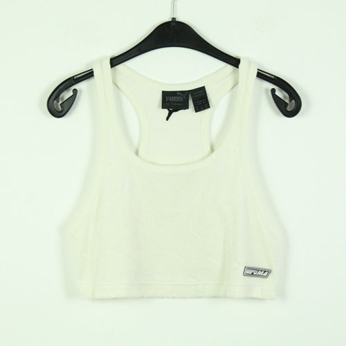 Second Hand PUMA Crop Top Gr. 38 weiß Frottee mit Flockprint  (*)