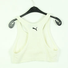 Laden Sie das Bild in den Galerie-Viewer, Second Hand PUMA Crop Top Gr. 38 weiß Frottee mit Flockprint  (*)