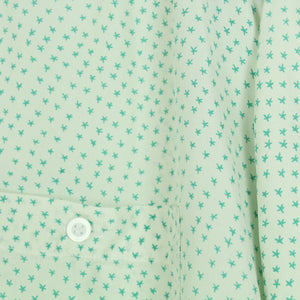 Vintage Seidenbluse Gr. M grün weiß abstrakte Sterne kurzarm Seide Bluse