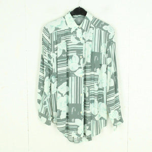 Vintage Bluse Gr. L grün weiß Crazy Pattern langarm