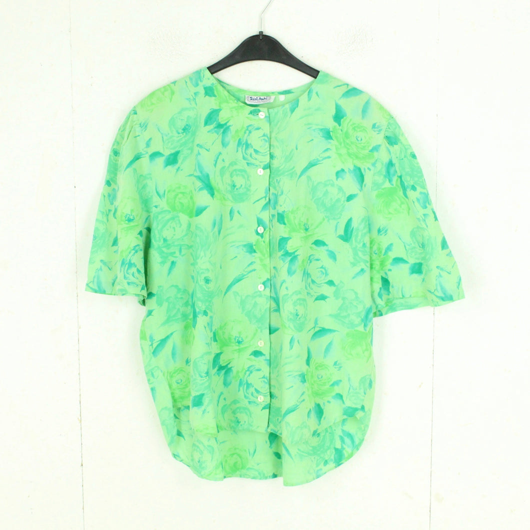 Vintage Bluse Gr. L grün geblümt kurzarm