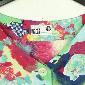 Vintage Bluse Gr. L bunt Crazy Pattern kurzarm