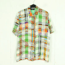 Laden Sie das Bild in den Galerie-Viewer, Vintage SANDRO PARIS Bluse Gr. L bunt Crazy Pattern kurzarm