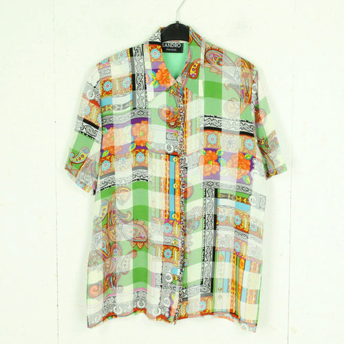 Vintage SANDRO PARIS Bluse Gr. L bunt Crazy Pattern kurzarm