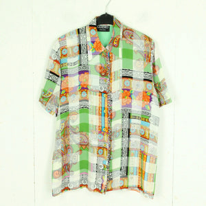 Vintage SANDRO PARIS Bluse Gr. L bunt Crazy Pattern kurzarm