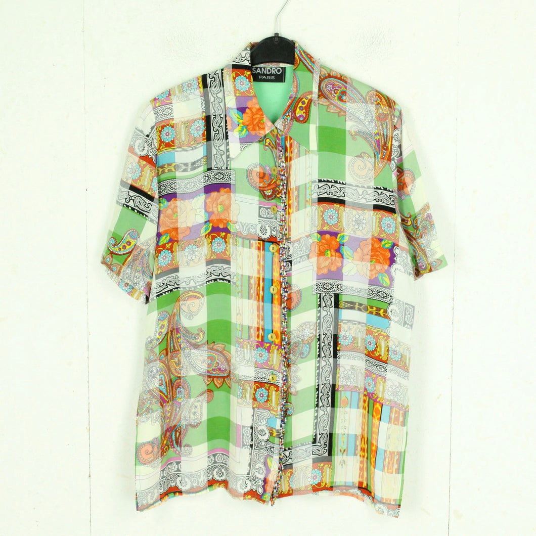Vintage SANDRO PARIS Bluse Gr. L bunt Crazy Pattern kurzarm