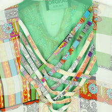 Laden Sie das Bild in den Galerie-Viewer, Vintage SANDRO PARIS Bluse Gr. L bunt Crazy Pattern kurzarm