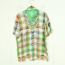 Laden Sie das Bild in den Galerie-Viewer, Vintage SANDRO PARIS Bluse Gr. L bunt Crazy Pattern kurzarm