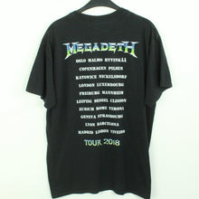 Laden Sie das Bild in den Galerie-Viewer, Vintage MEGADETH T-Shirt / Bandshirt Gr. L schwarz mit Print und Backprint TOUR 2018 (*)