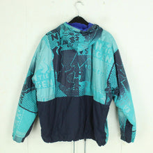 Laden Sie das Bild in den Galerie-Viewer, Vintage 90s Windbreaker Jacke Gr. L blau bunt Crazy Pattern mit Kapuze