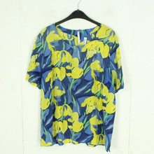 Laden Sie das Bild in den Galerie-Viewer, Vintage Seidenbluse Gr. L blau mehrfarbig Crazy Pattern kurzarm Bluse Seide