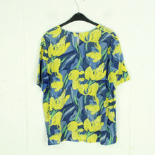 Laden Sie das Bild in den Galerie-Viewer, Vintage Seidenbluse Gr. L blau mehrfarbig Crazy Pattern kurzarm Bluse Seide