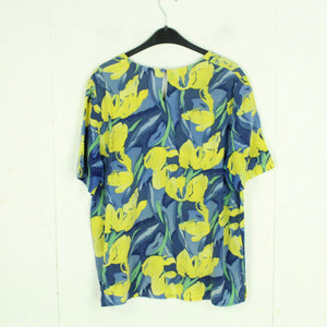 Vintage Seidenbluse Gr. L blau mehrfarbig Crazy Pattern kurzarm Bluse Seide