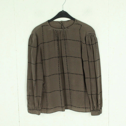 Vintage Seidenbluse Gr. M braun schwarz kariert langarm Bluse Seide