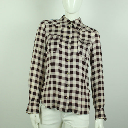Second Hand BAUM UND PFERDGARTEN Seidenbluse Gr. 36 bordeaux nude kariert  (*)
