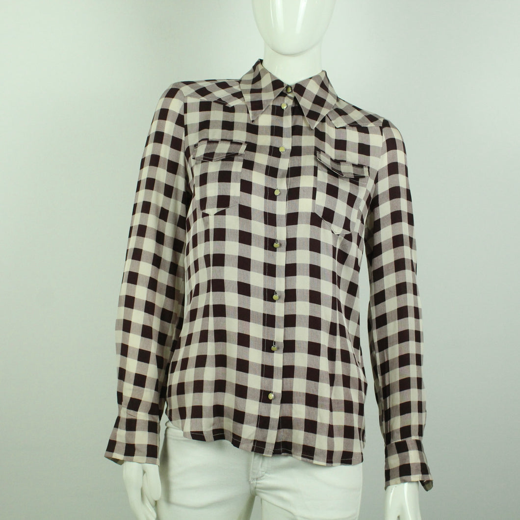 Second Hand BAUM UND PFERDGARTEN Seidenbluse Gr. 36 bordeaux nude kariert  (*)
