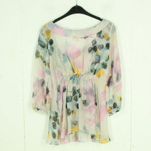 Laden Sie das Bild in den Galerie-Viewer, Second Hand MOSCHINO Seidenbluse Gr. 40 grau mehrfarbig gemustert Seide Bluse (*)